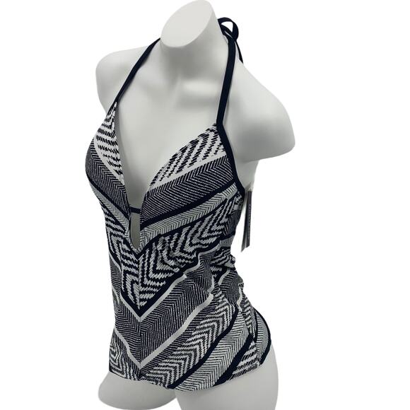 Kenneth Cole Suit and Tie Wireless Push Up Tankini Top Black and White Size Sm - Picture 1 of 15